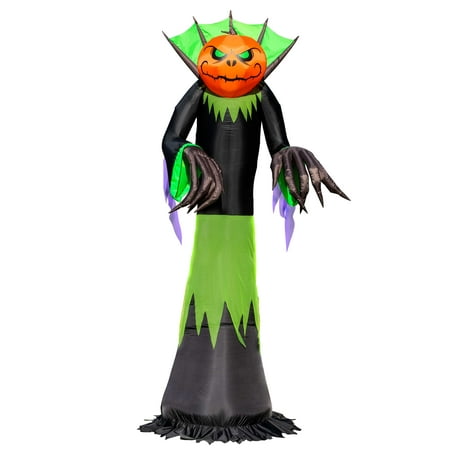 Halloween Haunters Giant 10 Foot Inflatable Black, Green and Orange Grim Reaper with a Pumpkin Head Yard Prop Decoration