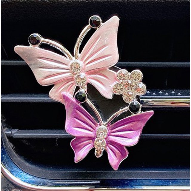 Pinzas para ambientador de coche JAMW con diamantes de imitación y mariposa doble Sencillez