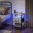 thumbnail image 2 of Night Stand Set 2, End Table with Charging Station, LED Bedside Table with Fabric Drawer for Bedroom, 3-Tier Side Table with Open Shelf, Greige, 2 of 12