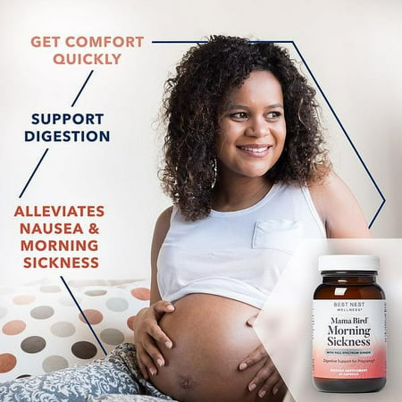 Best Nest Wellness Mama Bird Morning Sickness Relief Supplement, Nausea Relief for Pregnant Women with Full Spectrum Ginger for Dizziness + Motion Sickness, Pregnancy Morning Sickness Relief, 60 Ct