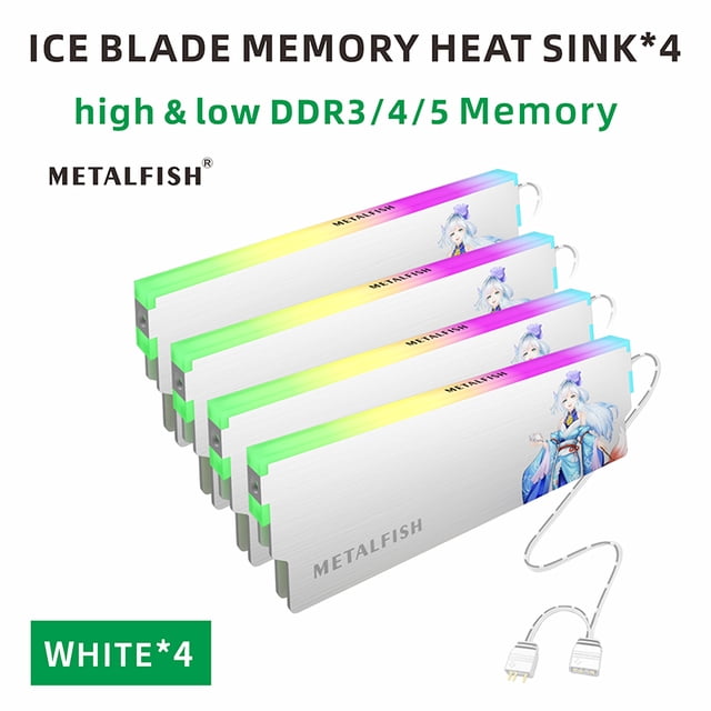 DRAM Heatsink 5V-3PIN ARGB DDR3 DDR4 DDR5 Aluminum Memory Module Cooling Vest With Thermal Pad for Desktop Computer PC White 4 PCS