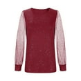 thumbnail image 3 of Craaazy Women's Mesh Stitching Long-Sleeved Round-Neck Sequined Blouses Gifts, 3 of 6