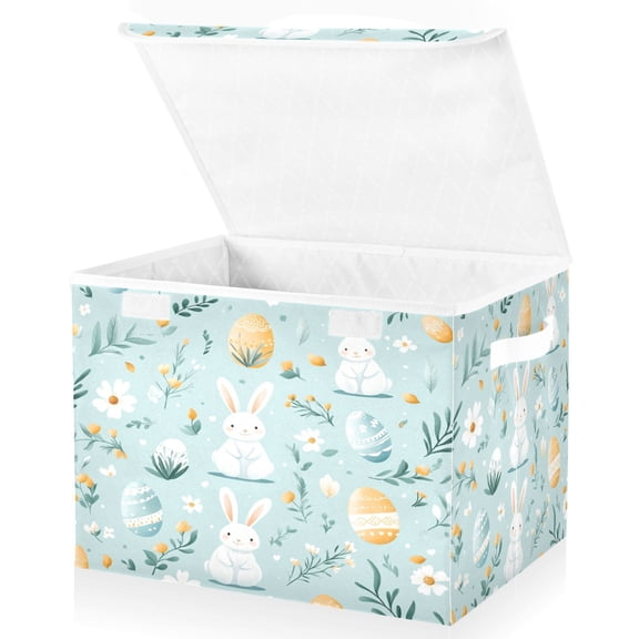 Yayeee Collapsible Cube Storage Bin with Lid Fabric Closet Decorative Basket with Handles, Floral Easter