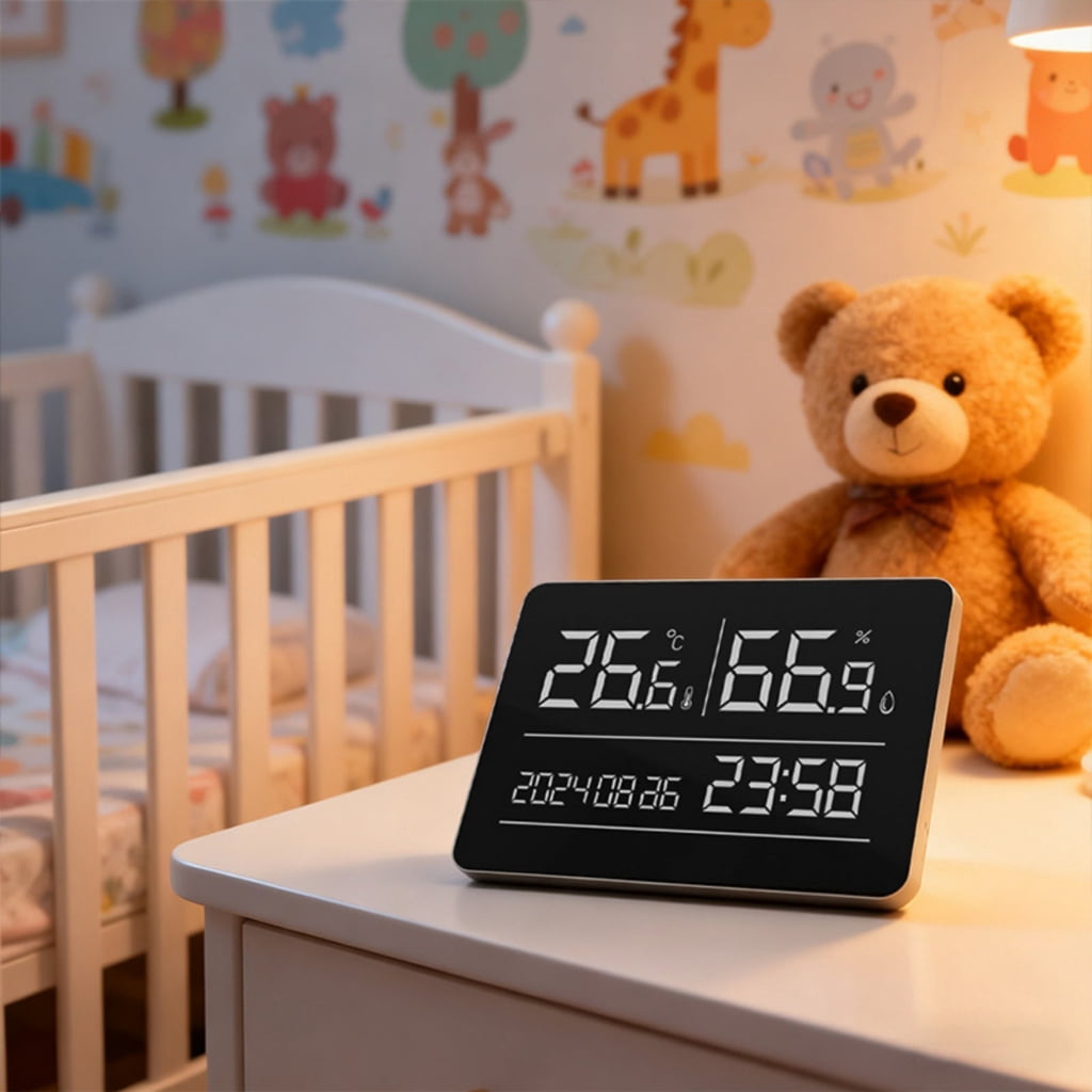 CEORPER Home Quiet Wall Mounted Electronic Clock Temperature Humidness Digital Calendar