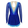 thumbnail image 2 of Zaldita Girls Long Sleeve Color Block Ballet Ice Skating Dress Sheer Mesh Ruffle Hem Dress Ballroom Royal Blue 12, 2 of 7