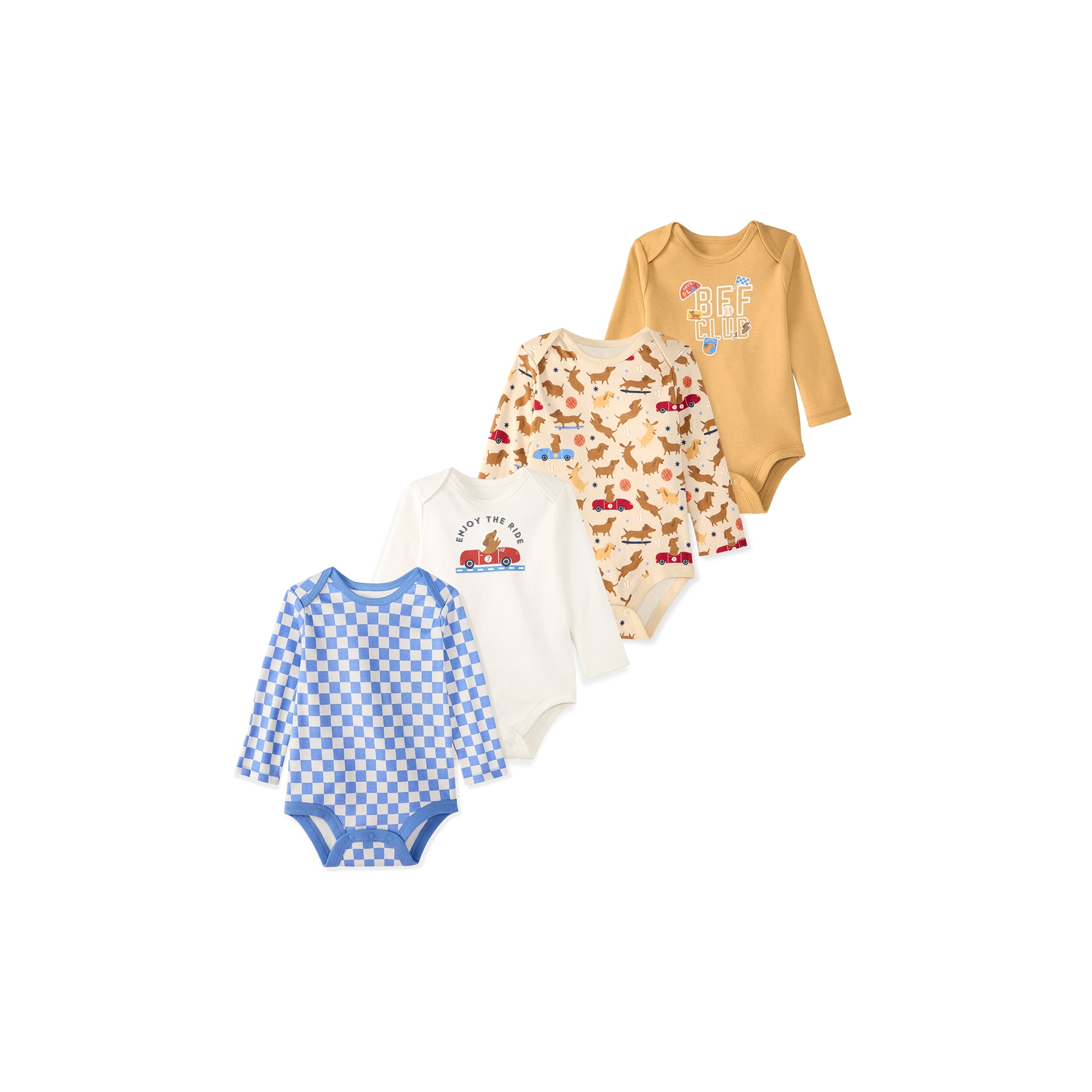 Garanimals Newborn & Baby 100% Cotton Long Sleeve Bodysuits, Sizes 0–24M, 4-Pack