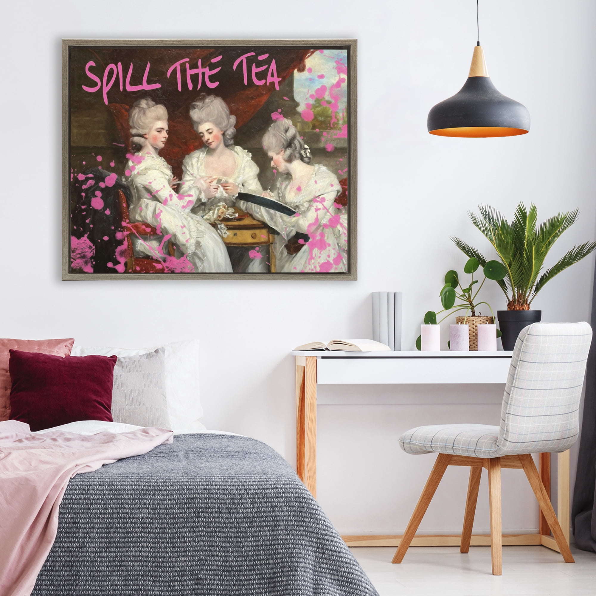 Stupell Industries Spill The Tea Iconic Ladies Brown Framed Floater Canvas Wall Art, design by Grotto Studios
