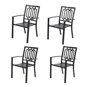 Sophia & William Outdoor Patio Metal Dining Chairs Iron Stackabe Chair with Armrest Set of 4, Black