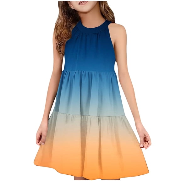 Fesfesfes Girls Patchwork Tiered Dress Sleeveless Round Neck Color Block Sundress Playful Summer Casual Dresses for Playdates Birthday Family School Events(Yellow#2,9-10 Years)
