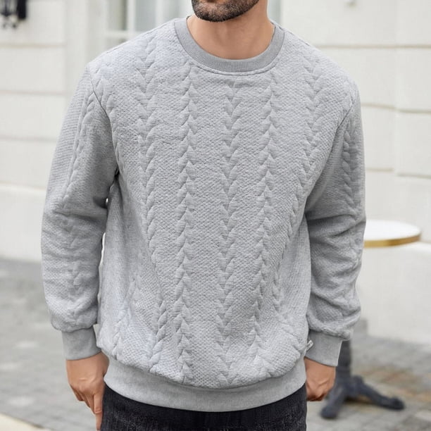 pstuiky camisas de manga larga para hombre, Blusa/camiseta informal y moderna de color liso con cuello redondo y manga larga para hombre Tops de hombre m