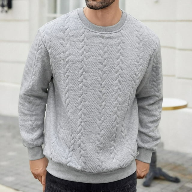 pstuiky camisas de manga larga para hombre, Blusa/camiseta informal y moderna de color liso con cuello redondo y manga larga para hombre Tops de hombre m