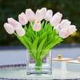 thumbnail image 2 of Enova Home 20 Pieces Artificial Real Touch Silk Tulips Flowers Arrangement in Cube Glass Vase with Faux Water For Home Garden Decoration (Pink), 2 of 4
