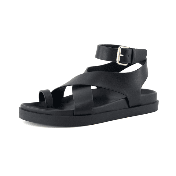 Cushionaire Entry Womens Ankle Wrap Molded Footbed Sandal with Adjustable Strap | Non-Slip Outsole | Womens Platform Sandals | Comfortable Summer Shoes | Wide Widths Available