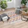 thumbnail image 1 of Chevron Turkish Area Rug, Vintage Overlapping Zigzag Lines Thin and Thick Stripes Old Classical, Soft Carpet for Living Room Decor with Distressed Look, 2.6' x 5', Amber Coconut, by Ambesonne, 1 of 3