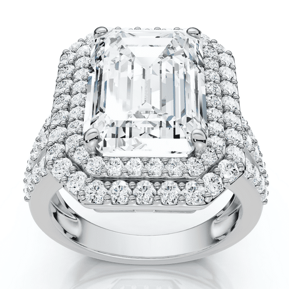 Pompeii Certified 6Ct Aria Emerald Diamond Engagement Ring 14k Gold/Platinum Lab Grown