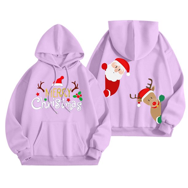 WILLBEST Sudadera con Capucha Merry Christmas para Mujer Sudadera con Capucha con Estampado Navideño Divertido Camiseta Navideña Informal de Manga Larga 375 Chica