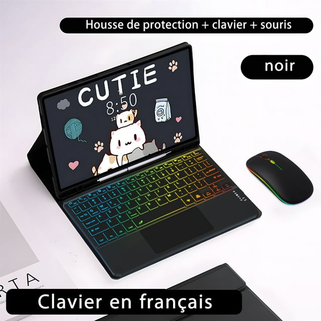 Clavier Rétroéclairé pour Tablette Samsung pour Samsung Galaxy Tab A8 10.5 A7 S6 Lite Étui pour Tablette pour Samsung Tab 10.4 S7 FE S8 Plus Étui Paquet Français 4 S6 Lite 10.4 Po