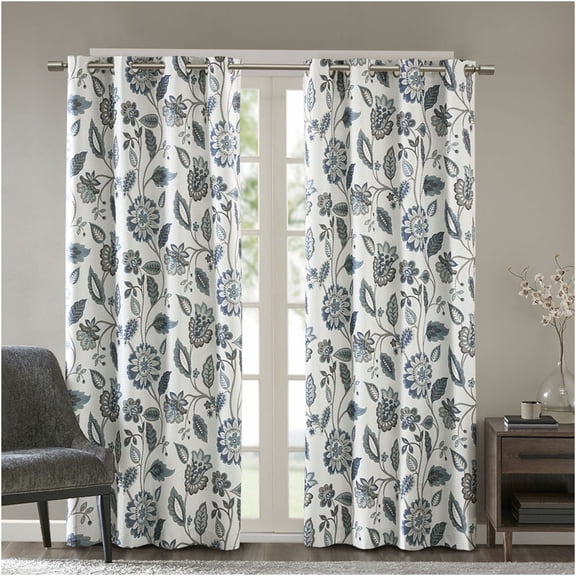 JERFIT Aqua Floral Print Blackout Curtains for Living Room, 50x95 Inch Thermal Insulated Grommet Window Drapes, Polyester Room Darkening Curtain Panel
