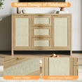thumbnail image 5 of CazToi Farmhouse Sideboard 2 Doors 3 Rattan Drawers Adjustable Shelves Multiroom Storage Brown, 5 of 7