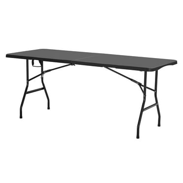 KFFKFF 6 Ft Portable Folding Table, Heavy Duty Fold-in-Half Utility Table with Handle, Indoor Outdoor Plastic Rectangle Table for Events, Dining, Parties, Camping, Picnics, and Weddings, Black