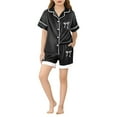 thumbnail image 2 of Girls Valentines Pajamas Kids Satin Pajama Set Silk Pjs Short Sleeve Sleepwear 2 Piece Button Down Pjs Bow Top Shorts Lounge Sets Summer Fall Baby Clothes Birthday Carnival Gifts 3-14Y Black,110=2-3Y, 2 of 4