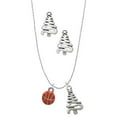 thumbnail image 1 of Delight Jewelry Silvertone Mini Orange Basketball - Silver tone Zig Zag Christmas Tree Charm Necklace and Stud Earrings, 1 of 4