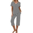 thumbnail image 1 of DecSea Pyjama Capri pour Femmes, Ensembles de Nuit à Manches Courtes, Deux Pièces, Hauts à Col en V et Pantalons Capri avec Poches, P-2TG, 1 of 7