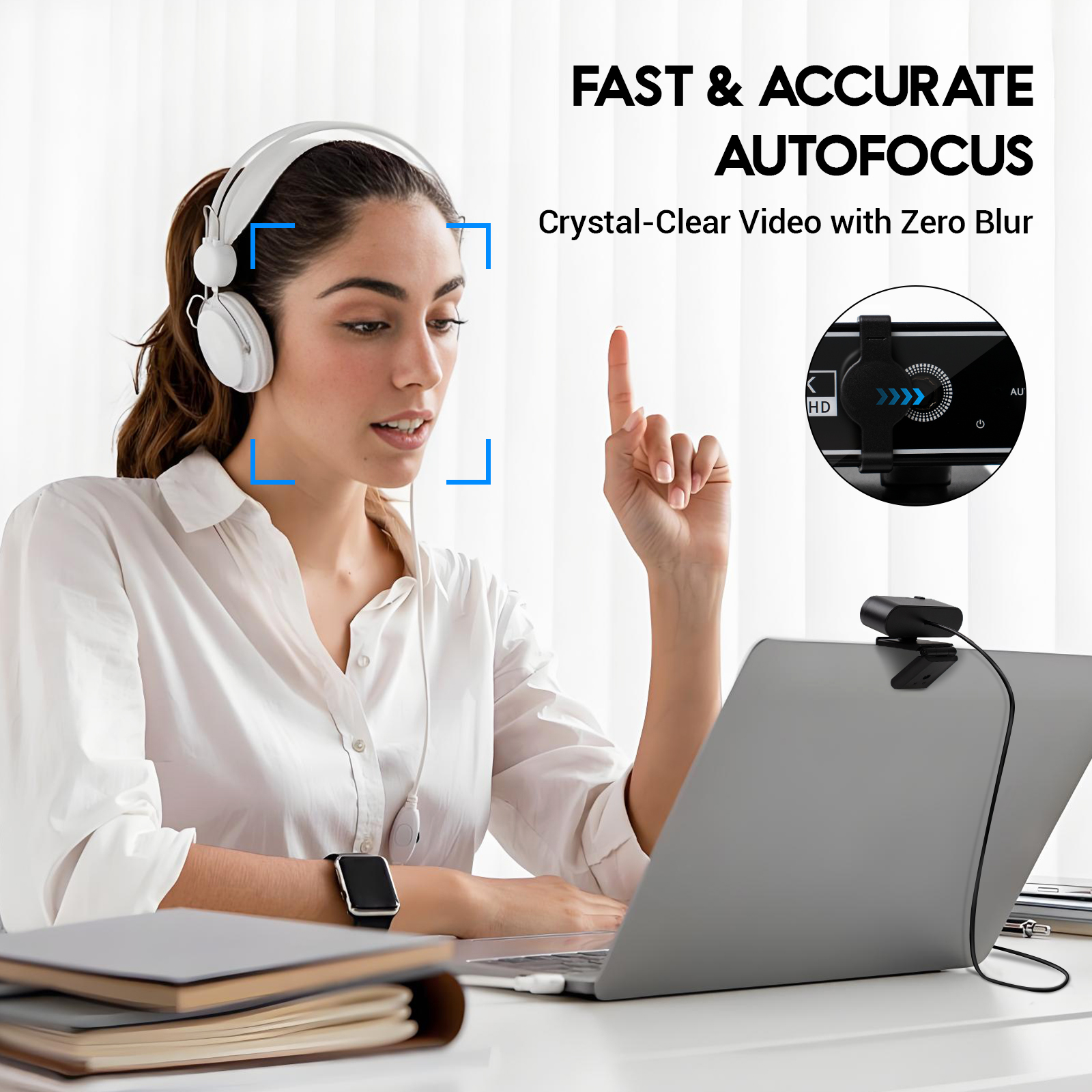 Atzeste 4K Webcam with Autofocus, Dual Mics, 120° FOV photo 5