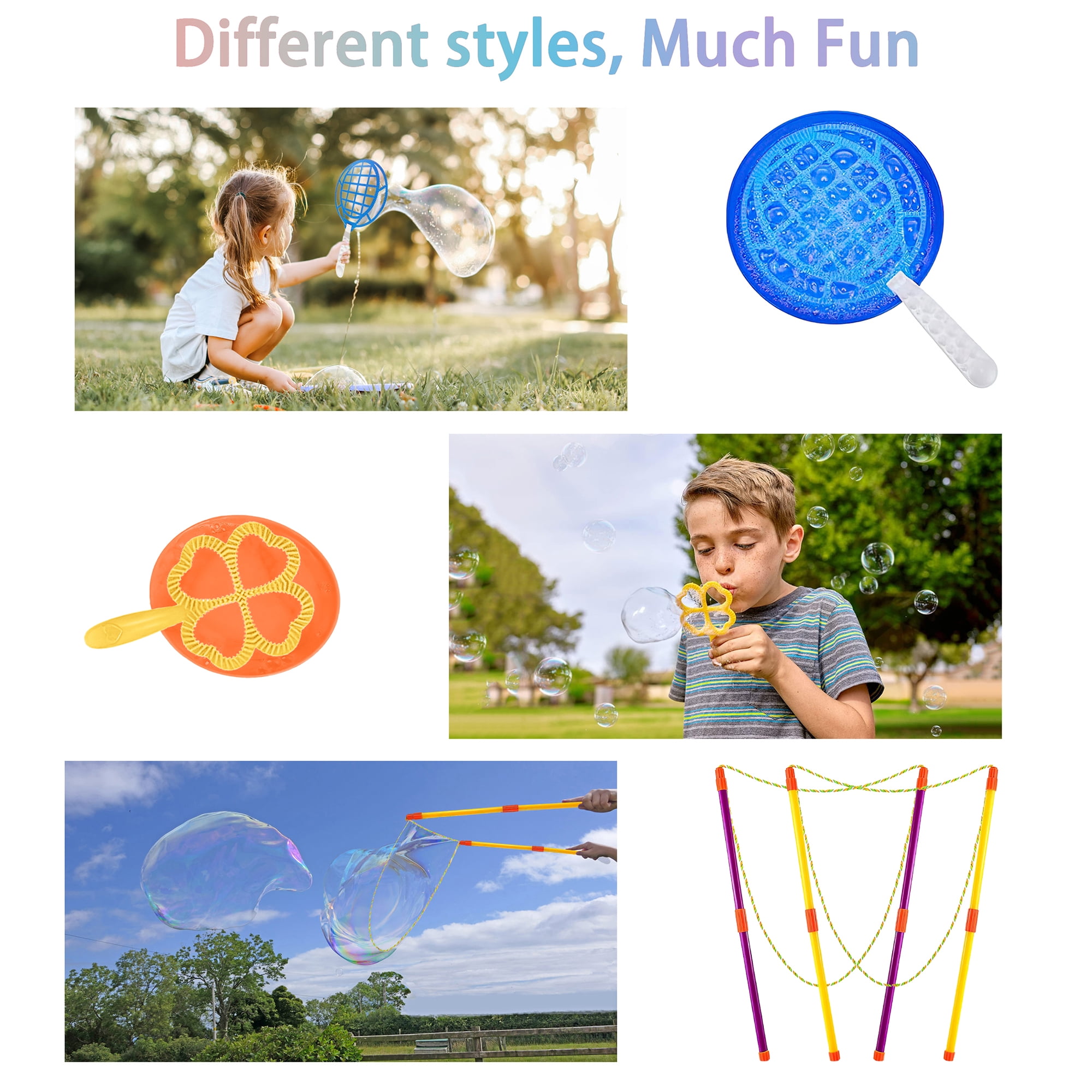 Big Bubble Wands Toys Set with Tray Bulk Funny Bubbles Maker Giant Bubble Wands, for Kids Toddlers Adults Summer Outdoor Activities Birthday Gifts Bubble Party Favors