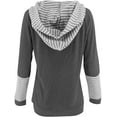 thumbnail image 5 of Women's Casual Striped Hoodies Basic Long Sleeve Lightweight Pullover Loose Drawstring Sweatshirt Crew Neck Tops, 5 of 6