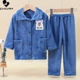 thumbnail image 2 of Conjuntos de pijamas de franela suave para niños y niñas, ropa de dormir gruesa y cálida para el hogar, conjuntos de ropa de dormir de manga larga con solapa para otoño e invierno, 2 of 5