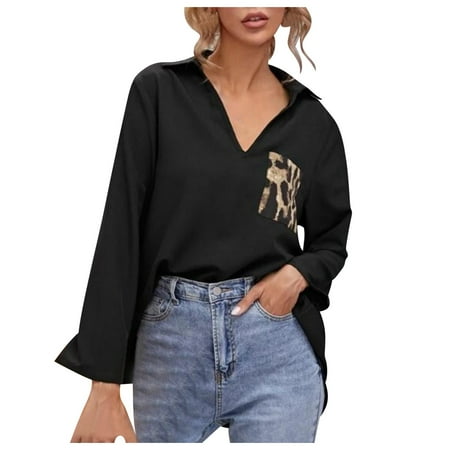 

Pianpianzi Womens Long Sleeve Shirt Fitted Super Scrub Solid Color Flannel Women Womens Sexy Square Collar Lepord Color Long Sleeve Fold Navel Casual Blouse Tops