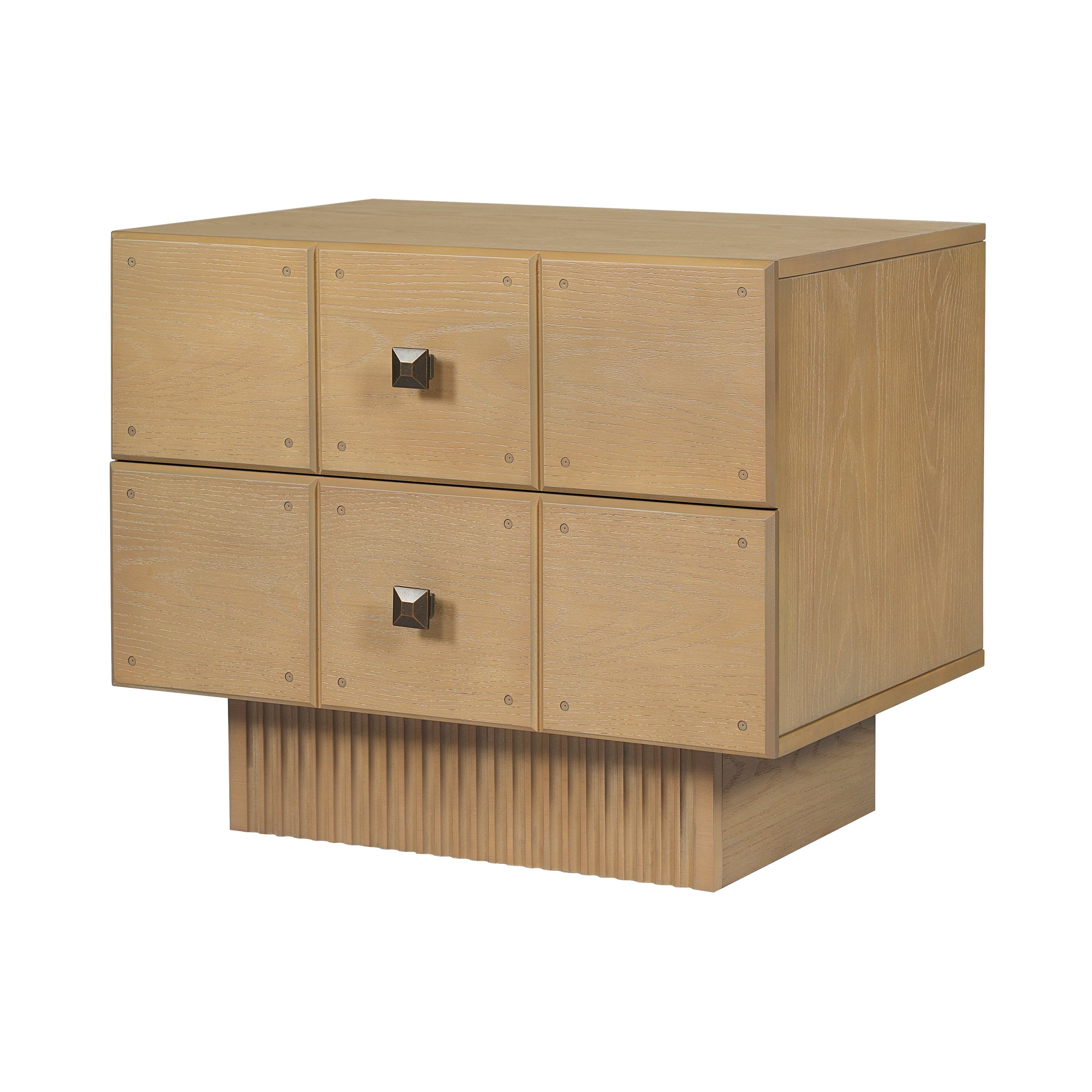 Euroco Mid-Century Nightstand with 2 Drawers, 24" Wide Bed Side Table with Fluted Pedestal,Wood Storage End Table Dresser for Bedroom,Living Room,Natural