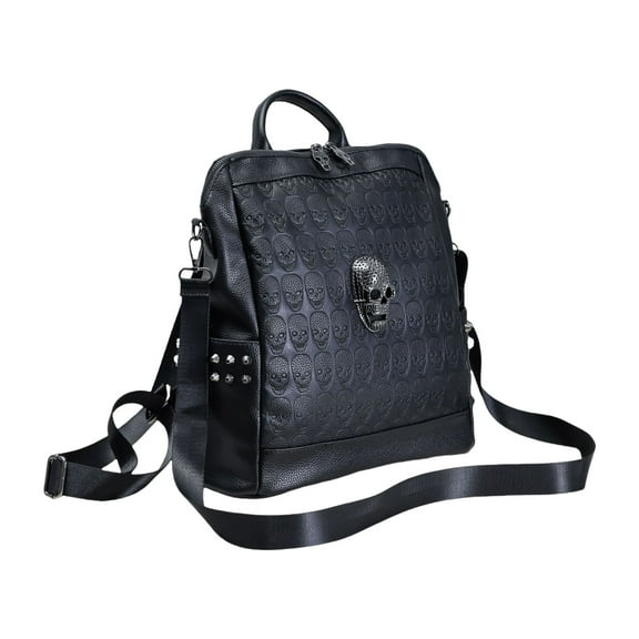 Practical Skull Backpack PU Leather Rucksack with Large Storage Shoulder Bag Casual Daypack School Bag for Student