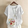 thumbnail image 2 of successthop Summer Tank Tops for Women Casual Plus Size Crewneck Tops Button Short Sleeve Shirt Floral Clothes White 2XL, 2 of 4