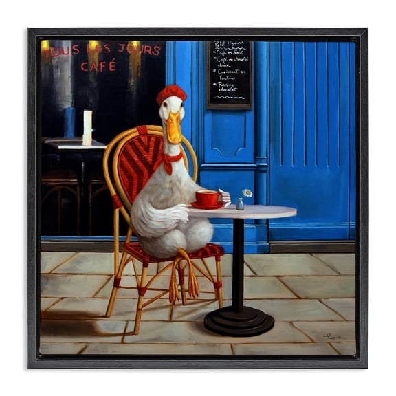 Stupell Industries Trendy Duck at Cafe Animals Painting Black Floater Framed Canvas Art Print Wall Art, 18 x 18