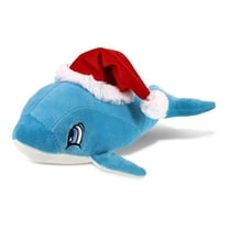 DolliBu Santa Baby Blue Dolphin Stuffed Animal Plush Toy - Super Soft Wild Animal Dress Up with Red Santa Claus Outfit, Cute Wildlife Gift, Holiday Christmas Gift - 12 Inches