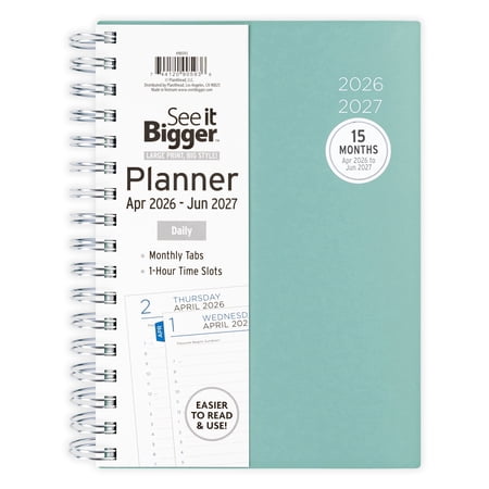 See It Bigger Daily Planner, Medium (6.25" x 8.75"), Green, 15-month: Apr 2026 - Jun 2027