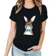 thumbnail image 4 of Pantalones Cortos para las Mujeres Sexy Pascua Moda Impresión Cuello Redondo Tee, Poliéster Ligero Casual Top para Primavera Verano Diario, Blusa de Suéter, 4 of 4