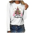 thumbnail image 6 of Craaazy Christmas Shirts for Women Trendy Shining Christmas Tree Printed Casual Round Neck Loose Long Sleeve Womens Top Gifts for Women, 6 of 6