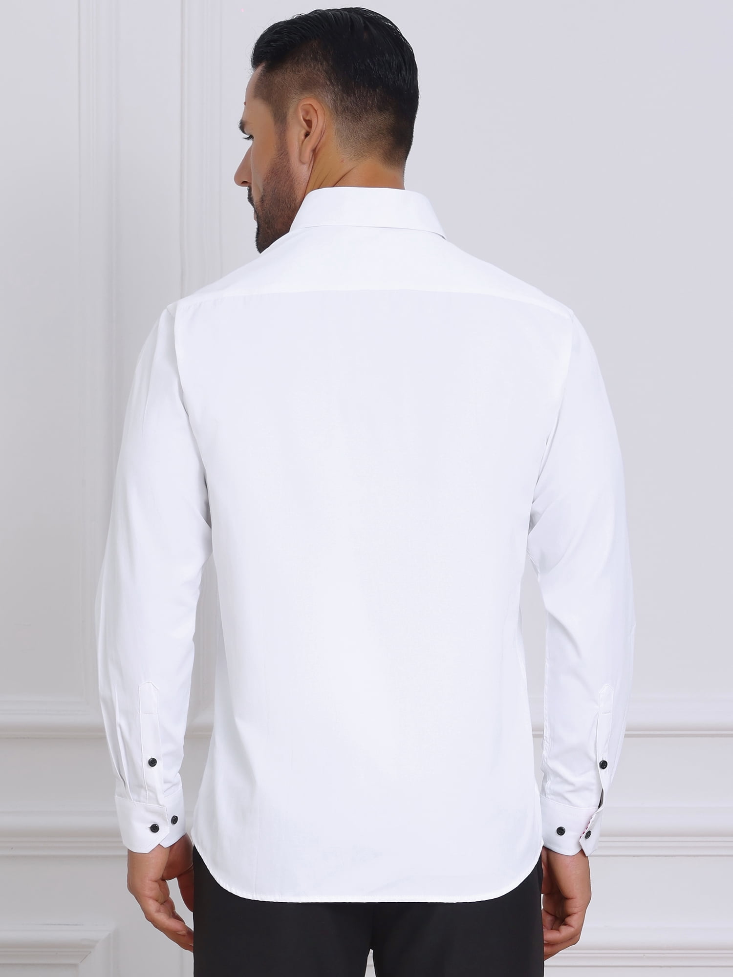 DARING DIVA Men's Contrasting Color Collar Long Sleeve Button Down Shirts S White