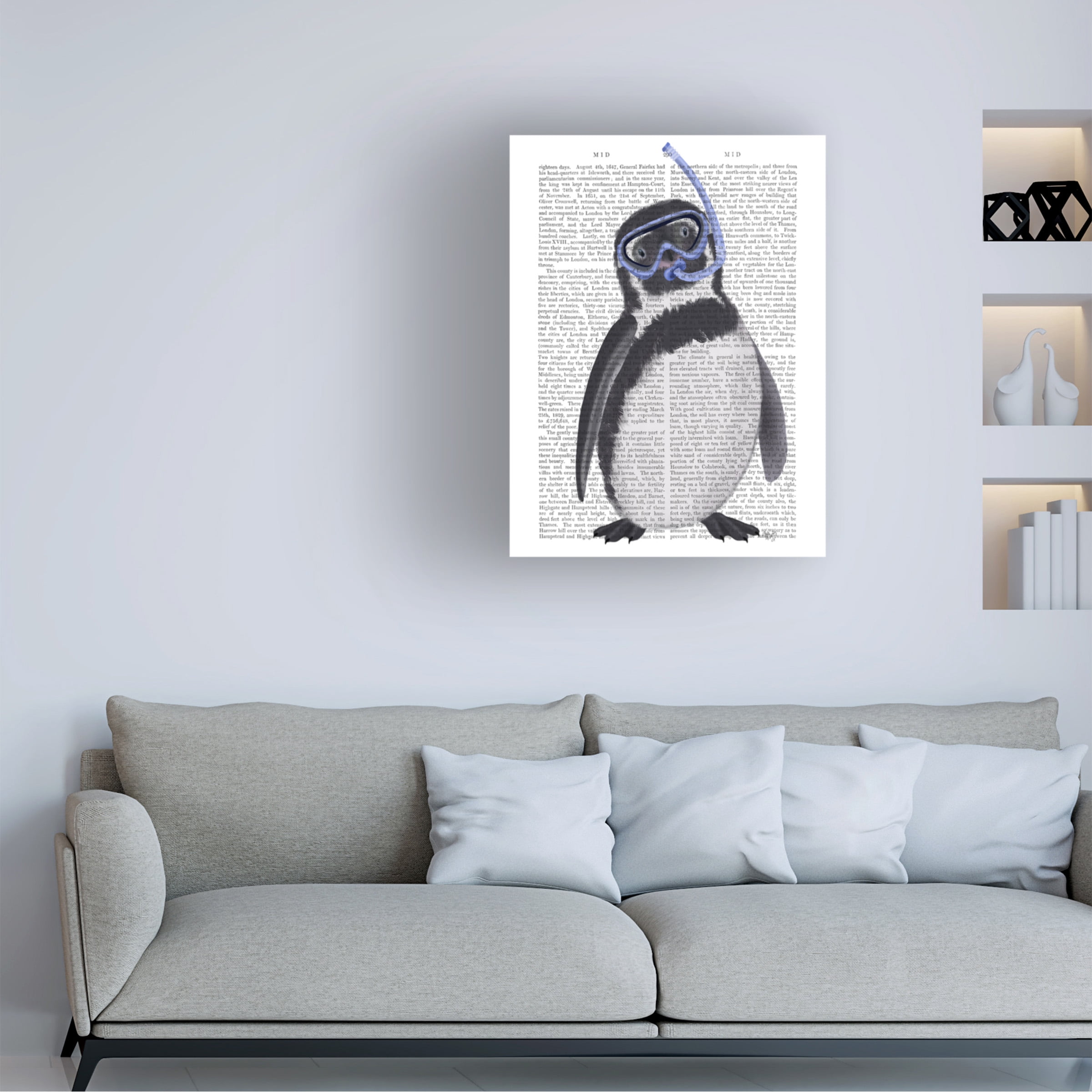 Fab Funky 'Penguin Snorkel Book Print' Canvas Art