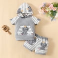 thumbnail image 5 of Fesfesfes Kids Matching Outfits Summer Toddler Shorts Set Striped Short Sleeve Printed Hoodie Pocket Top Striped Shorts Set 2 Piece 3 Months-2 Years 3-6 Months, 5 of 9