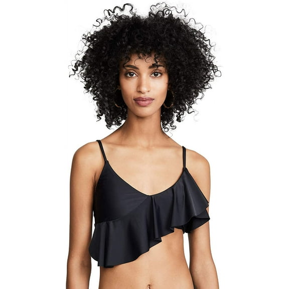 PilyQ BLACK Midnight Carmen Ruffle Bikini Swim Top, US Large