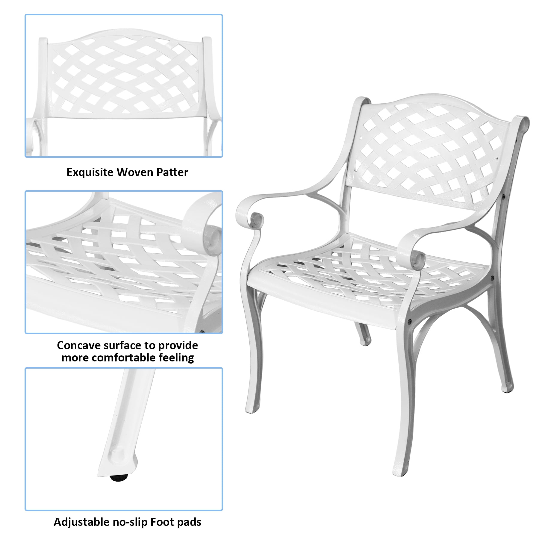 Patio Chairs Set 4 Pieces All Weather Bistro Dining Chair Set with Armrest, Cast Aluminum Outdoor Dining Chairs Set of 4 for Patio Furniture Outside Garden Deck, White