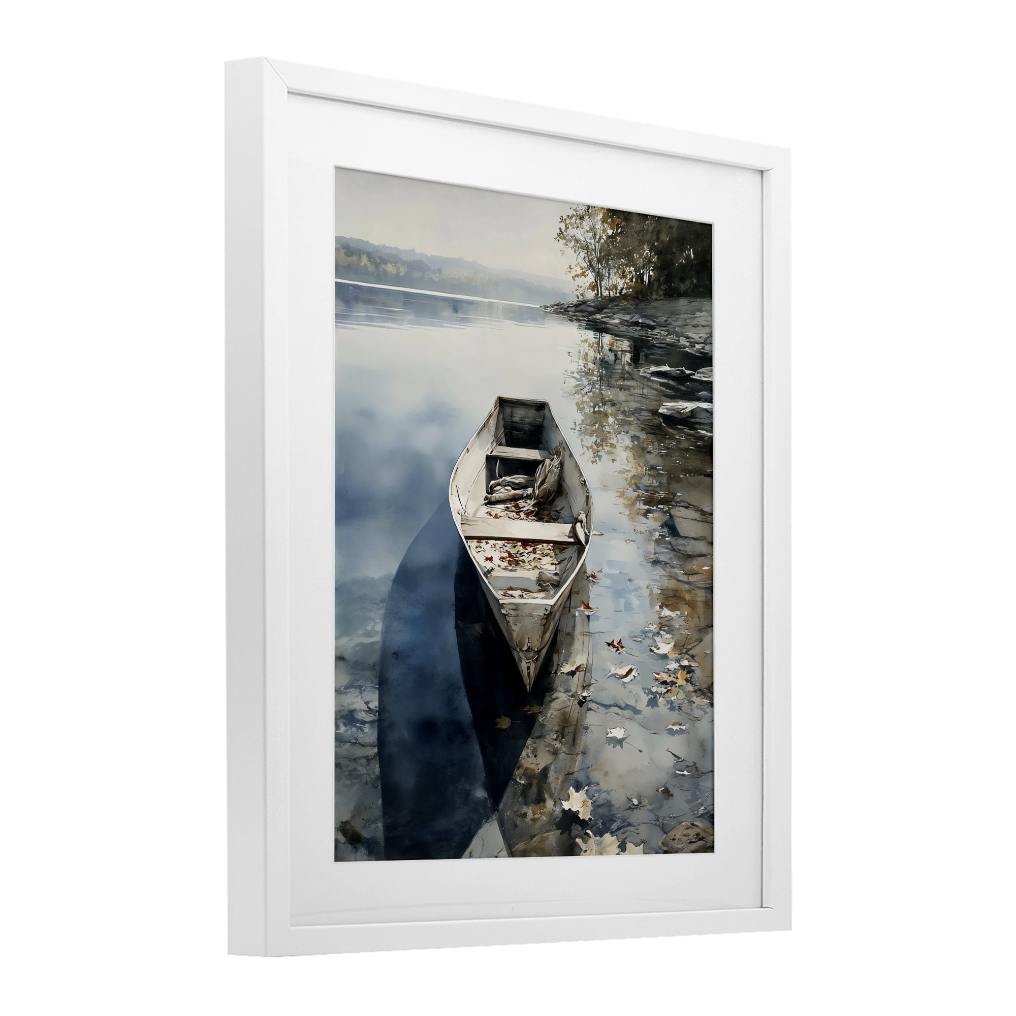 Stupell Industries Boat In The Fall Reflection White Framed Print Under Glass, design by Franklyn Gregory