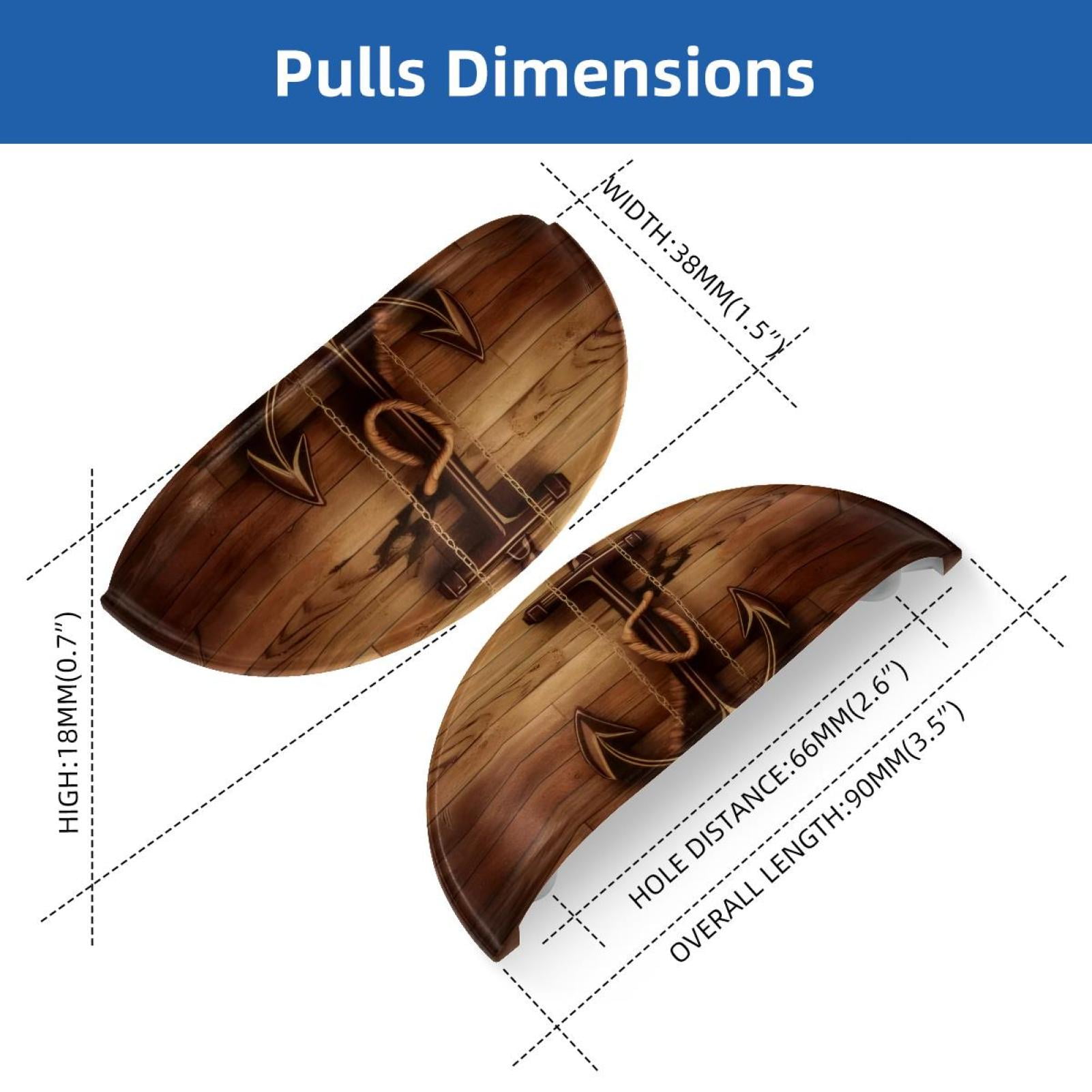 PhooArto 6 Pcs Cup Drawer Pulls, Brown Wooden Board Anchor Shell Shape Handles Cabinet Knobs for Dresser Cupboard Closet Wardrobe with Screws