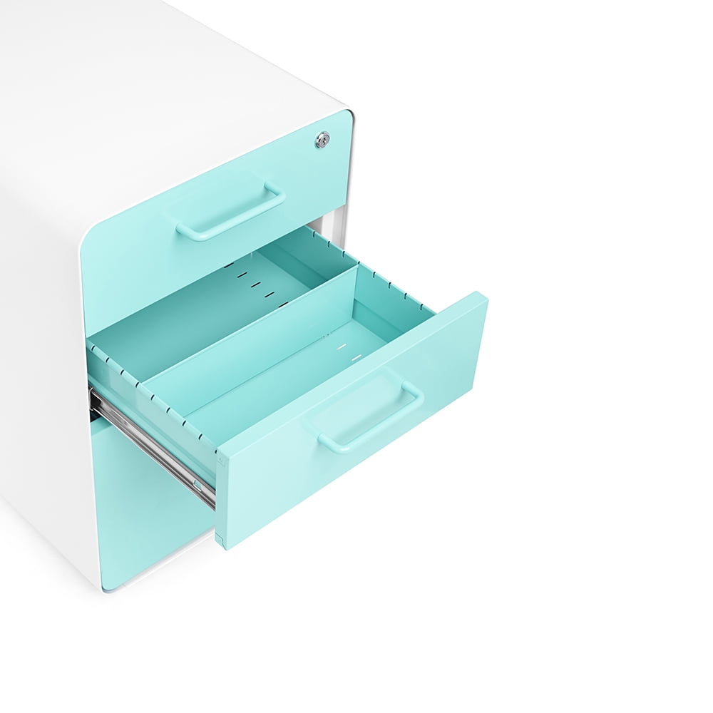 Poppin White + Aqua Stow 3-Drawer Vertical File Cabinet With Lock