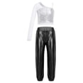 thumbnail image 2 of iixpin Kids Girls Dance Costume 2 Piece Hip Hop Jazz Outfits One Shoulder Crop Top with Jogger Pants Dancewear Silver&Black 16, 2 of 6