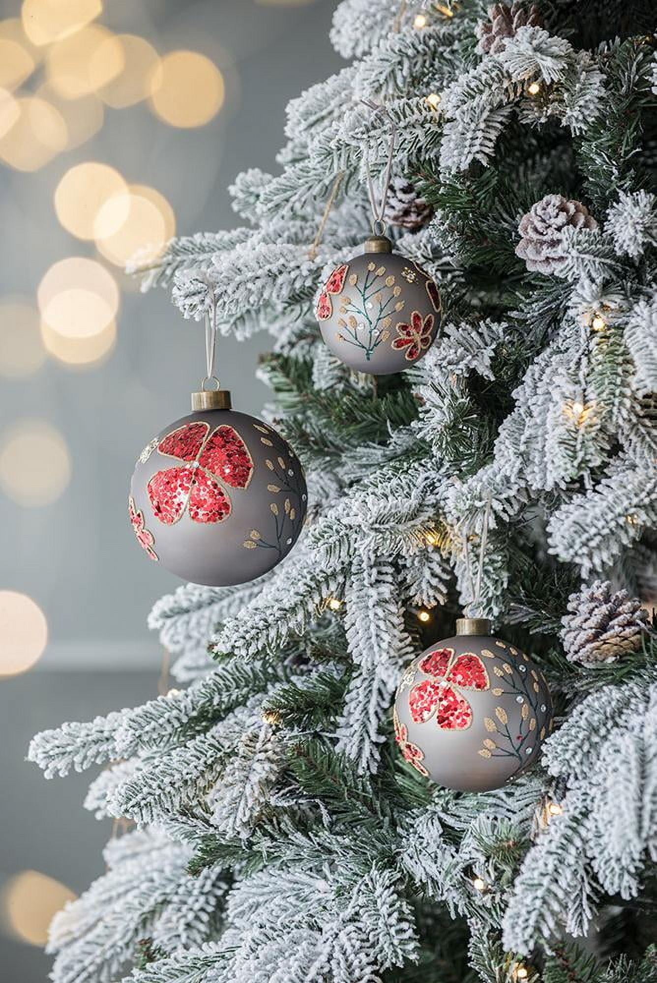 Set of 4 Glass Christmas Ball Ornaments with Glitter and Painting Design by Riccardo Tree Decor